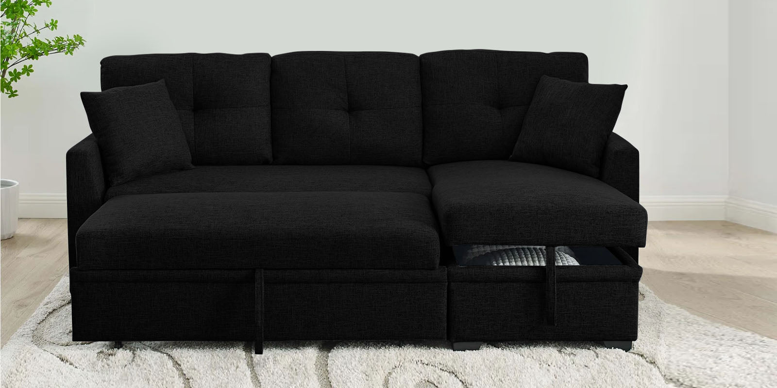 Jody Fabric 3 Seater Pull Out Sofa Cum Bed In Zed Black Colour