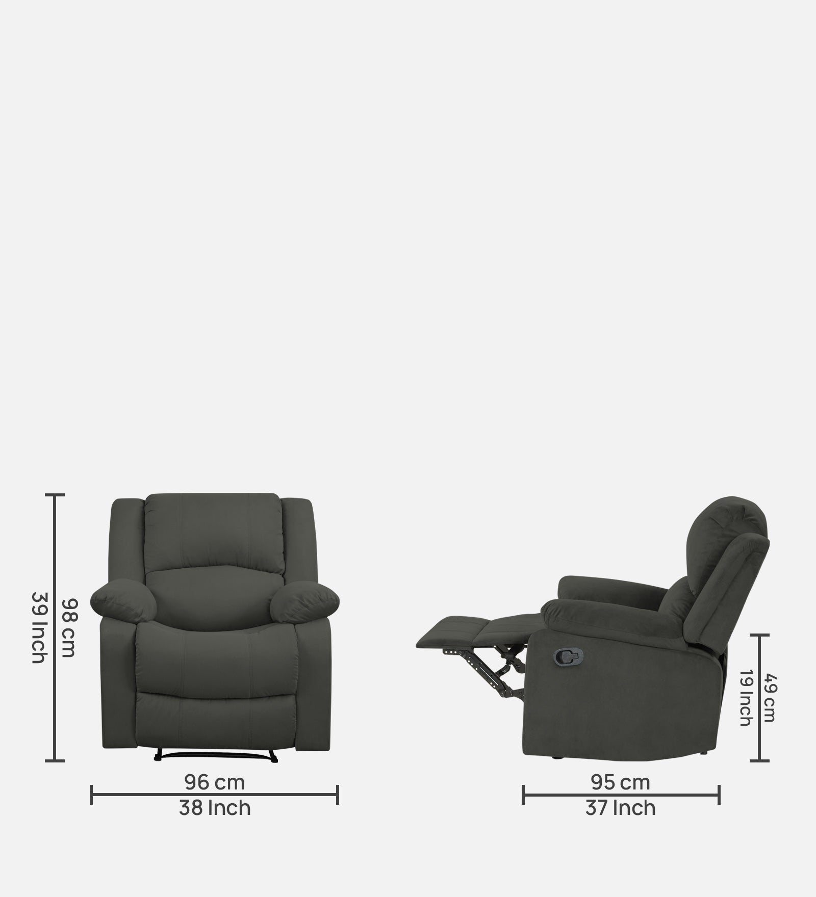 Henry Velvet Manual 1 Seater Recliner In Hory Grey Colour