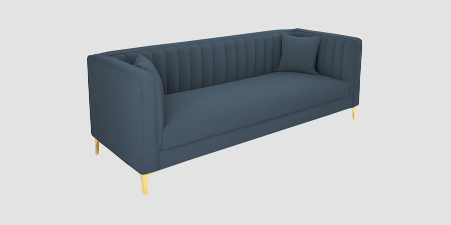 Saban Velvet 3 Seater Sofa In Oxford Blue Colour - Febonic Living