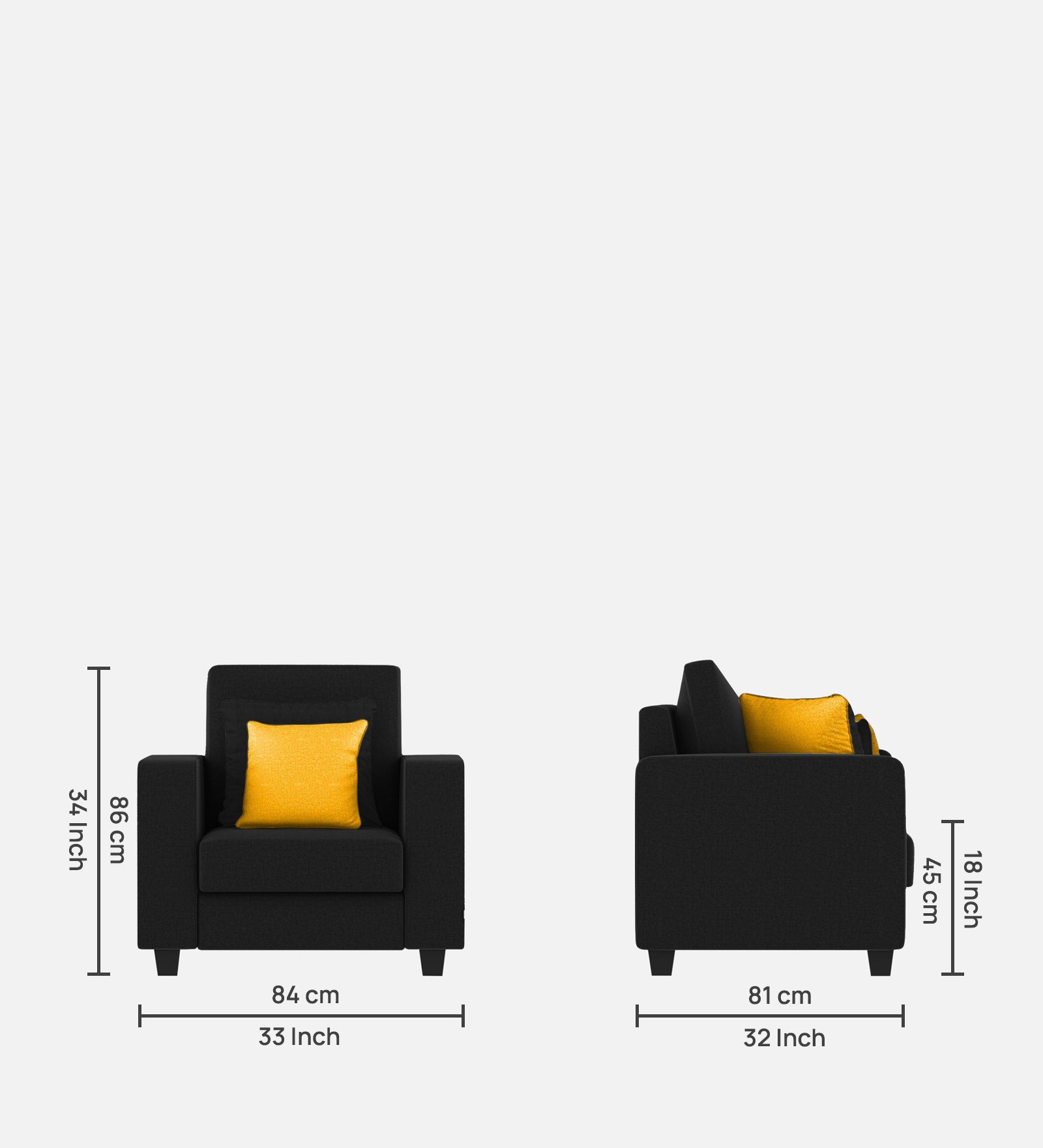 Nabi Fabric 1 Seater Sofa In Zed Black Colour