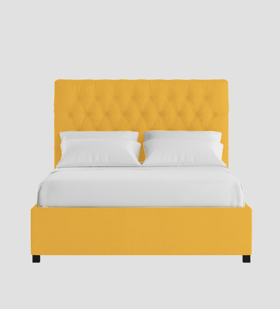 Isko Fabric Upholstered King Size Bed In Bold Yellow Colour With Box Storage - Febonic Living