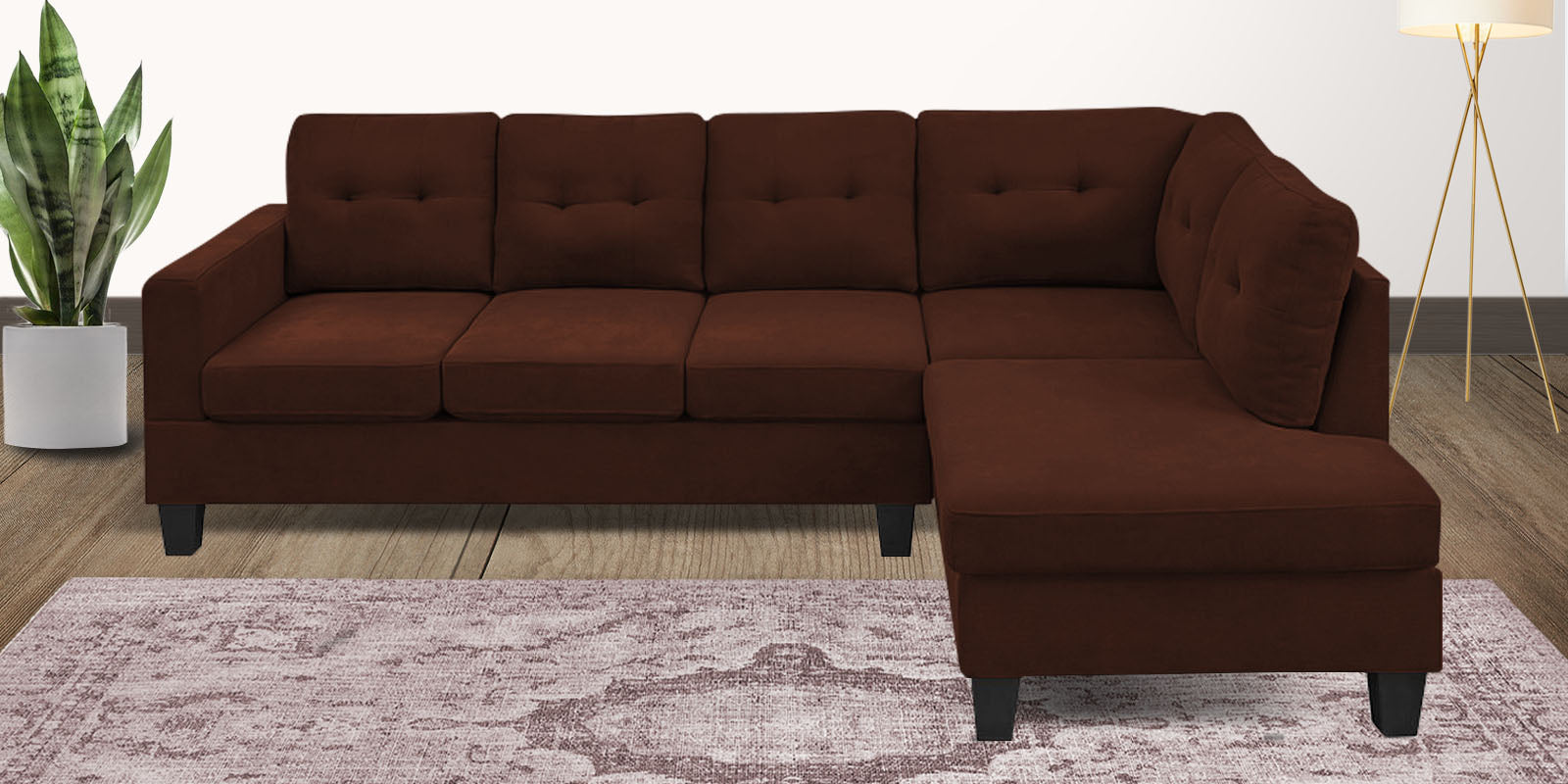 Thomas Fabric LHS Sectional Sofa (3+Lounger) in Coffee Brown Colour