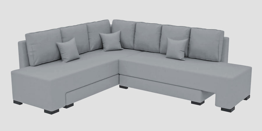 Corby Velvet Lhs 6 Seater Convertible Sofa Cum Bed In Concrete Grey Colour - Febonic Living