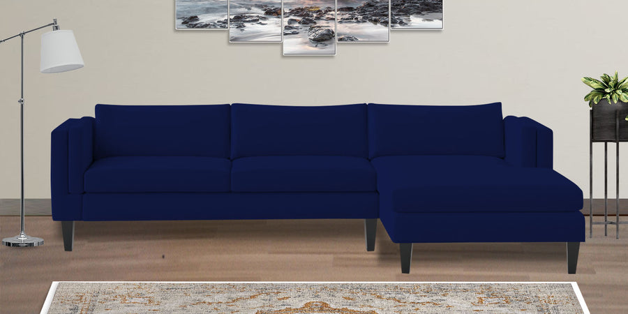 Jasper Velvet Lhs Sectional Sofa 3 Lounger In Dark Blue Colour - Febonic Living