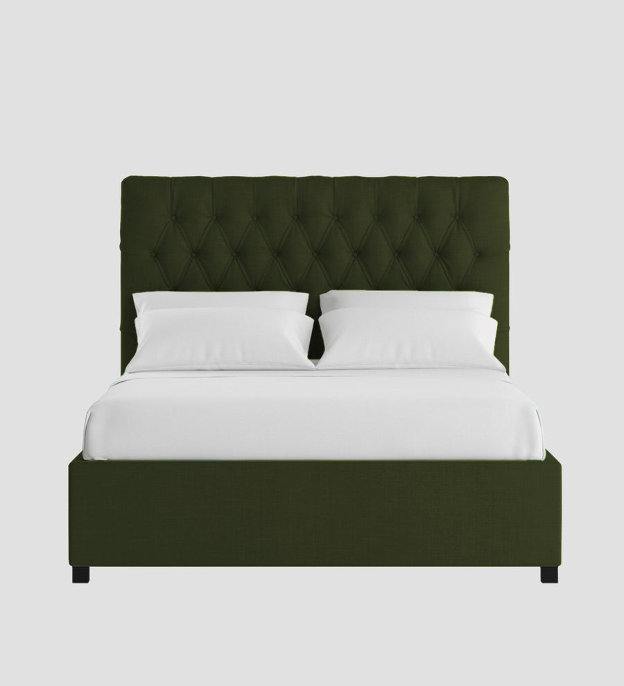 Isko Fabric Upholstered King Size Bed In Olive Green Colour With Box Storage - Febonic Living
