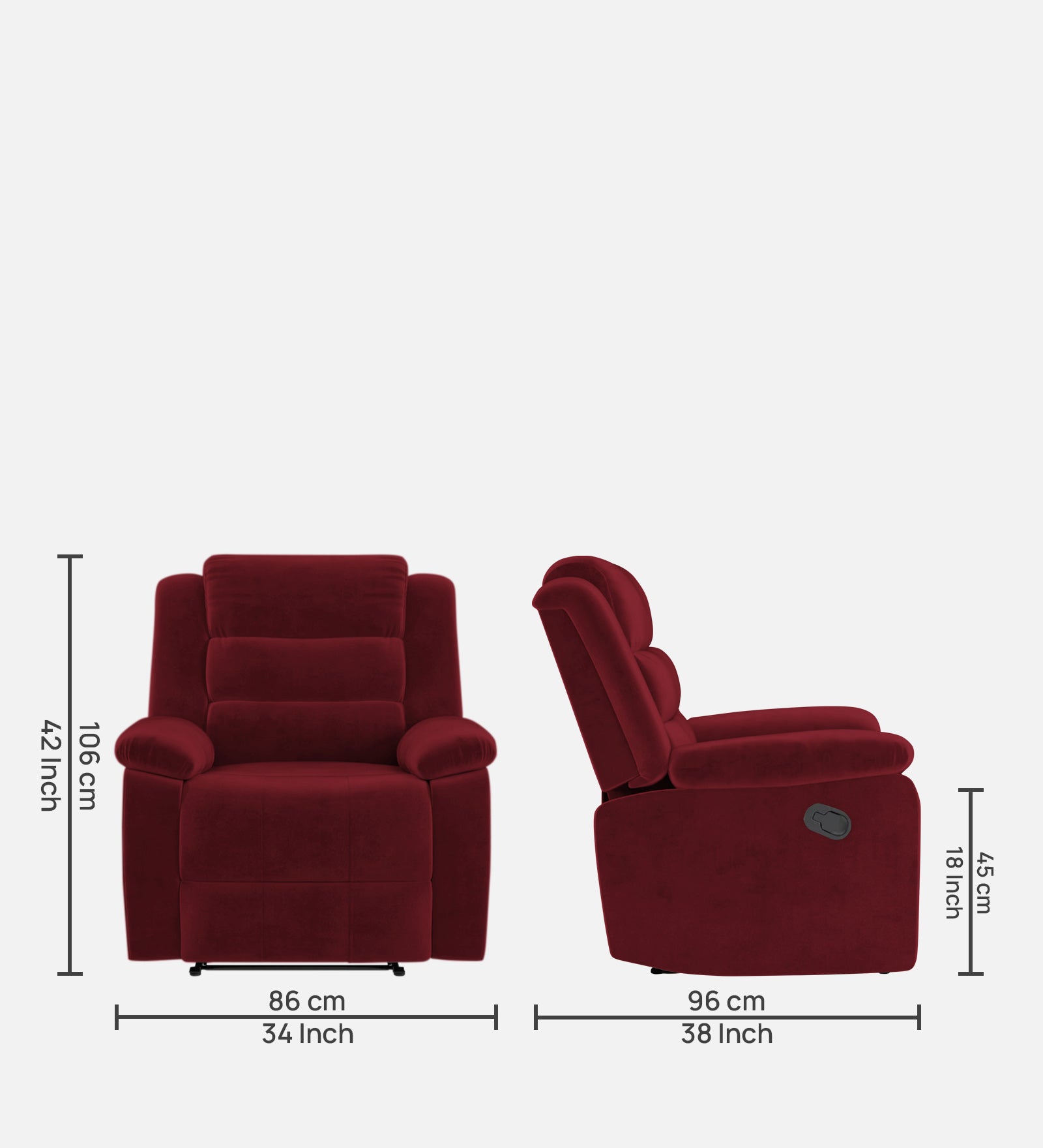 Erra Fabric Manual 1 Seater Recliner In Blood Maroon Colour