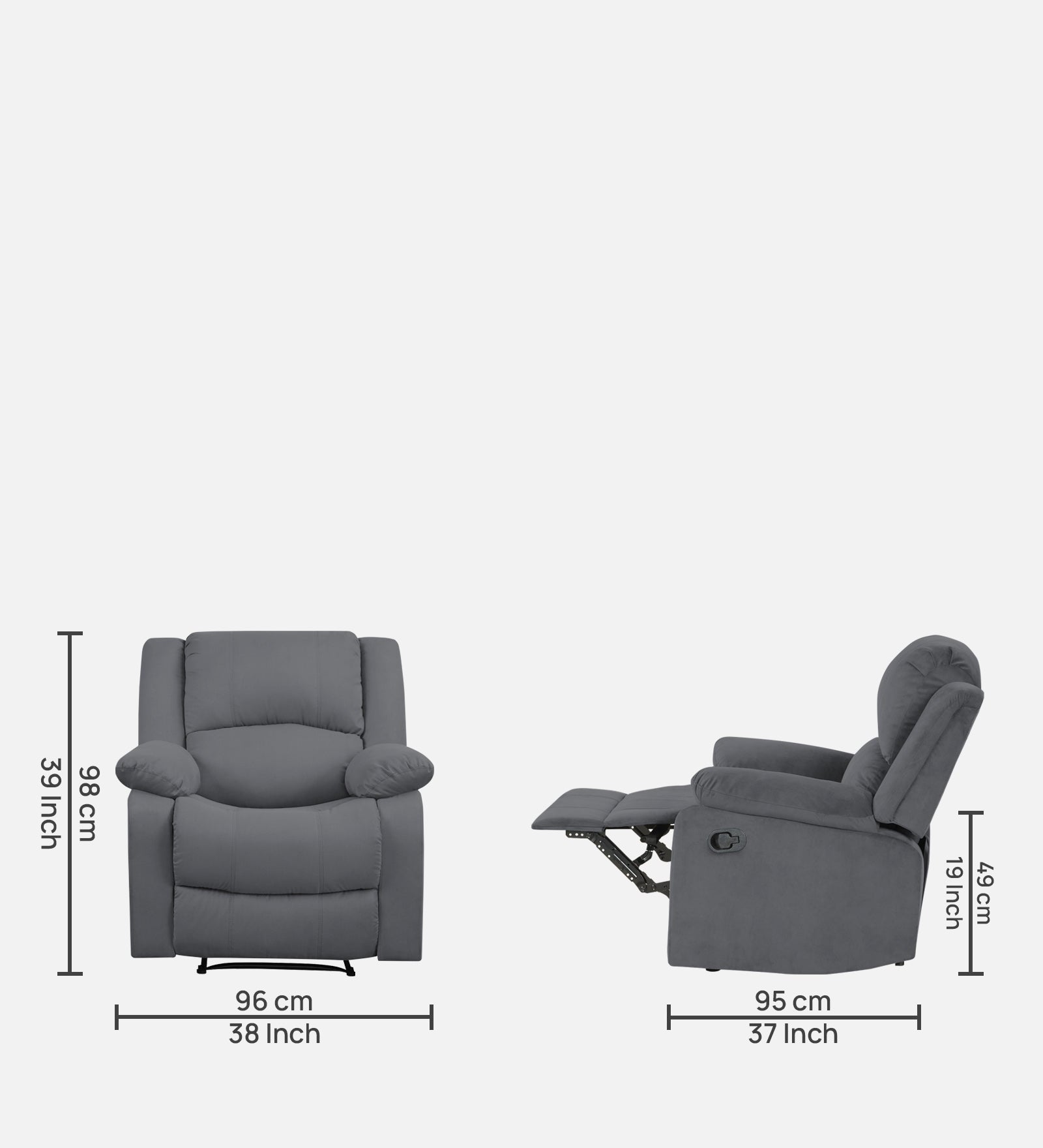 Henry Velvet Manual 1 Seater Recliner In Pubble grey Colour