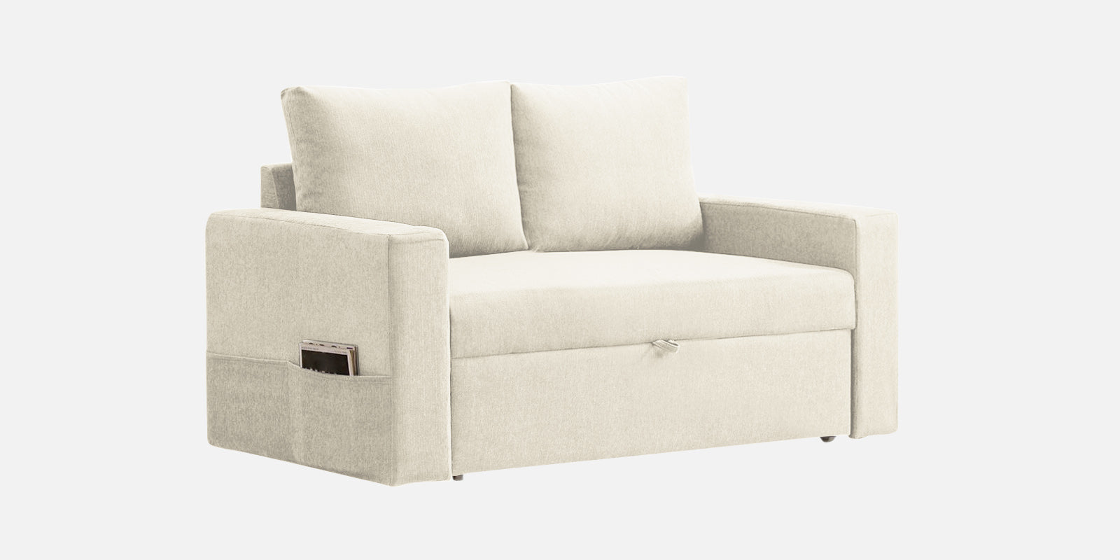 Kara Fabric 2 Seater Pull Out Sofa Cum Bed in Ivory Cream Colour