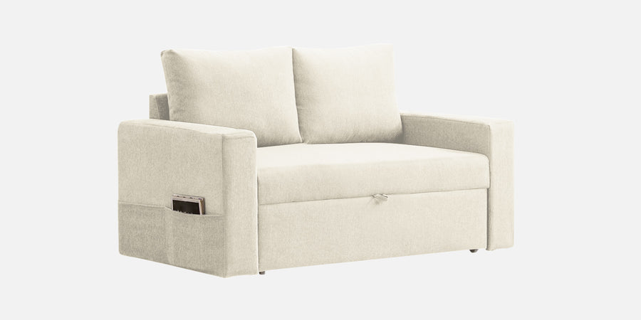 Kara Fabric 2 Seater Pull Out Sofa Cum Bed In Ivory Cream Colour - Febonic Living