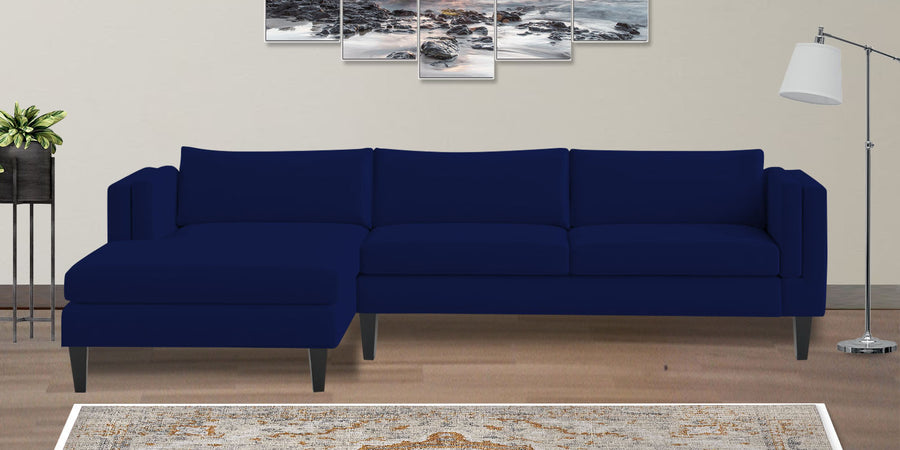 Jasper Velvet Rhs Sectional Sofa 3 Lounger In Dark Blue Colour - Febonic Living