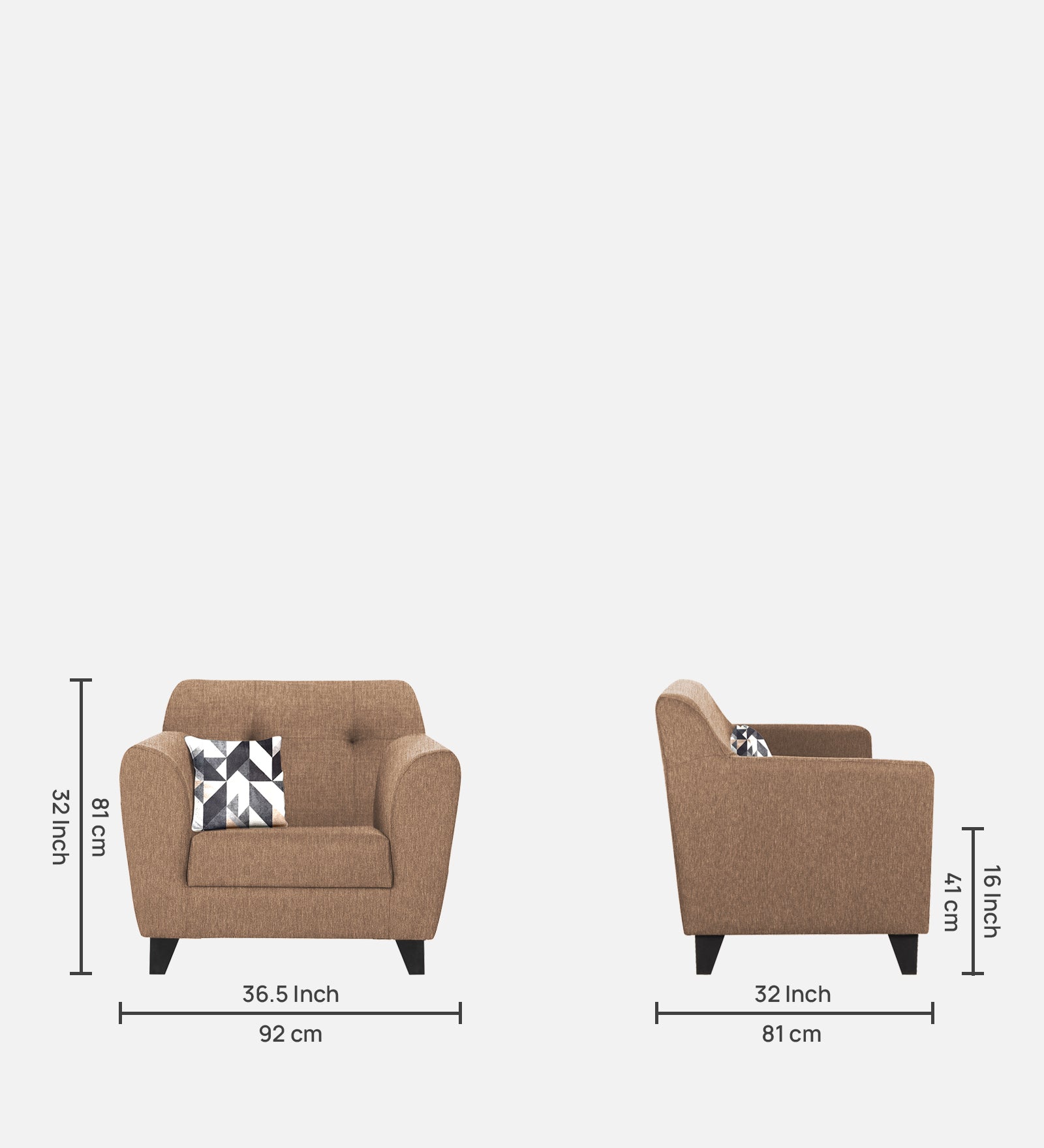 Melaan Fabric 1 Seater Sofa In Cosmic Beige Colour