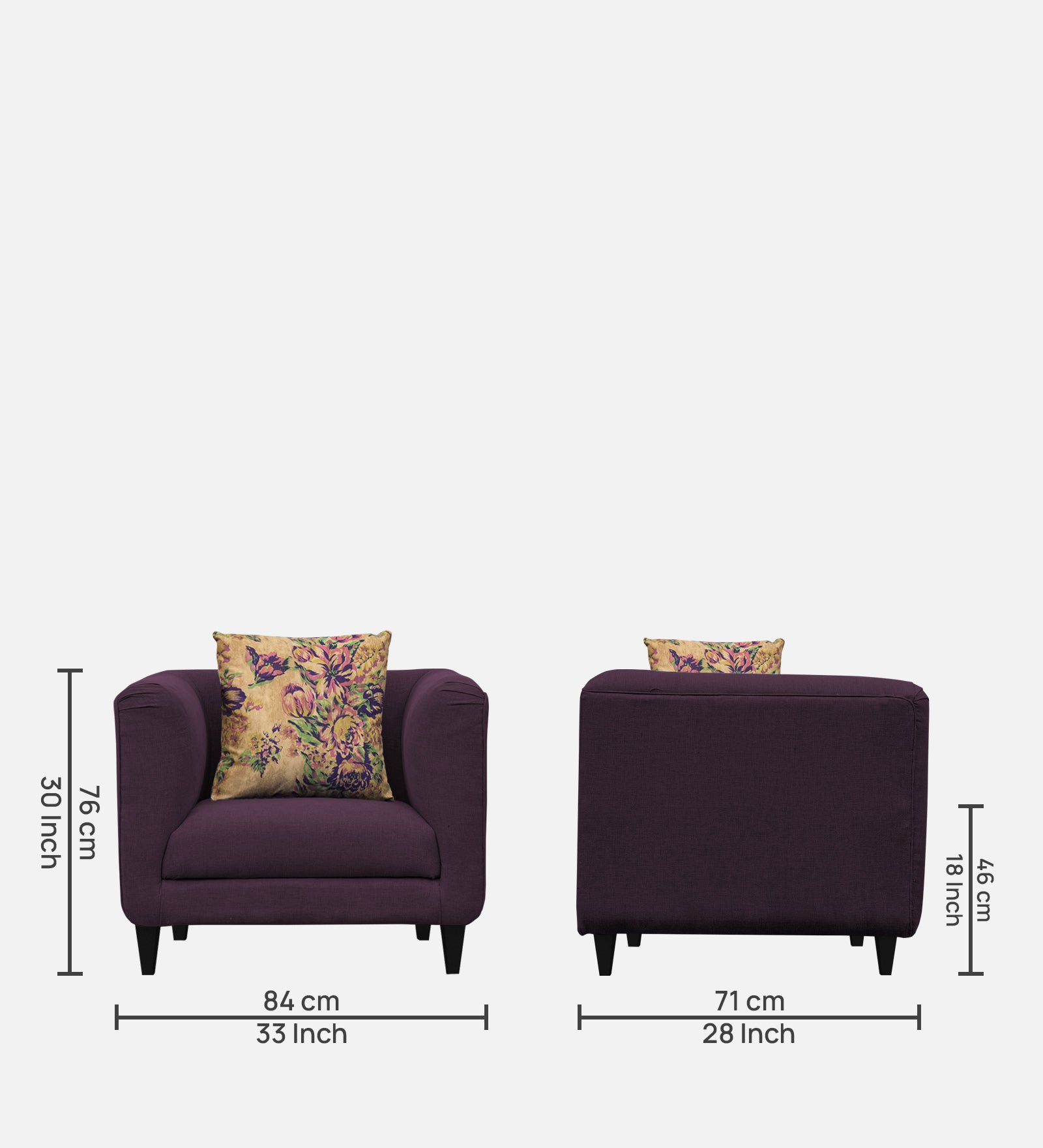 Niki Fabric 1 Seater Sofa in Greek Purple Colour