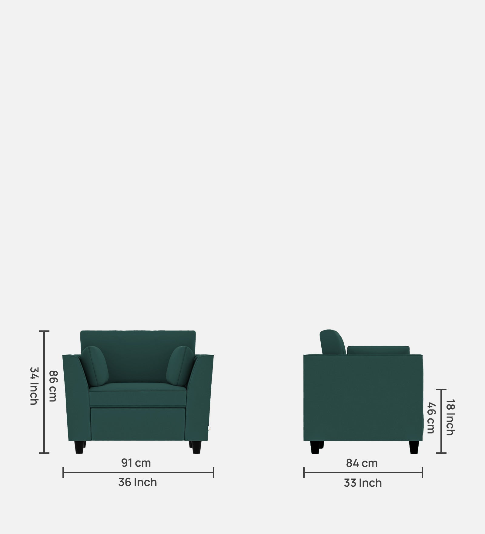 Bristo Velvet 1 Seater Sofa in Pine Green Colour With Storage