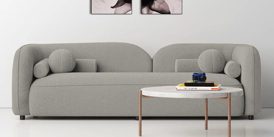 Corny Boucle Fabric 3 Seater Sofa In Fog Grey Colour - Febonic Living