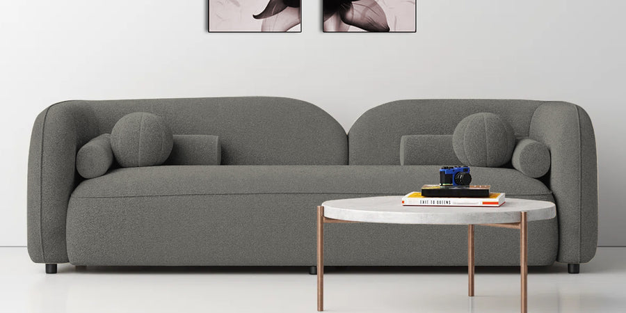 Corny Boucle Fabric 3 Seater Sofa In Moon Grey Colour - Febonic Living