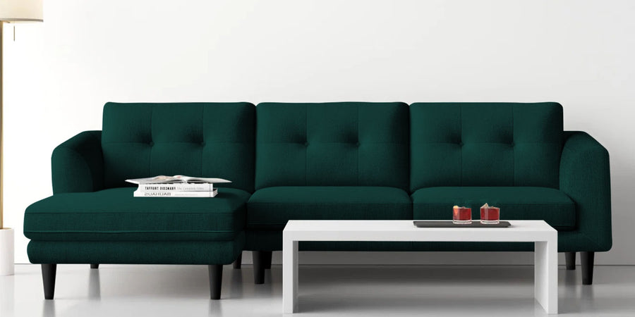 Natasha Velvet Rhs Sectional Sofa 3 Lounger In Forest Green Colour - Febonic Living