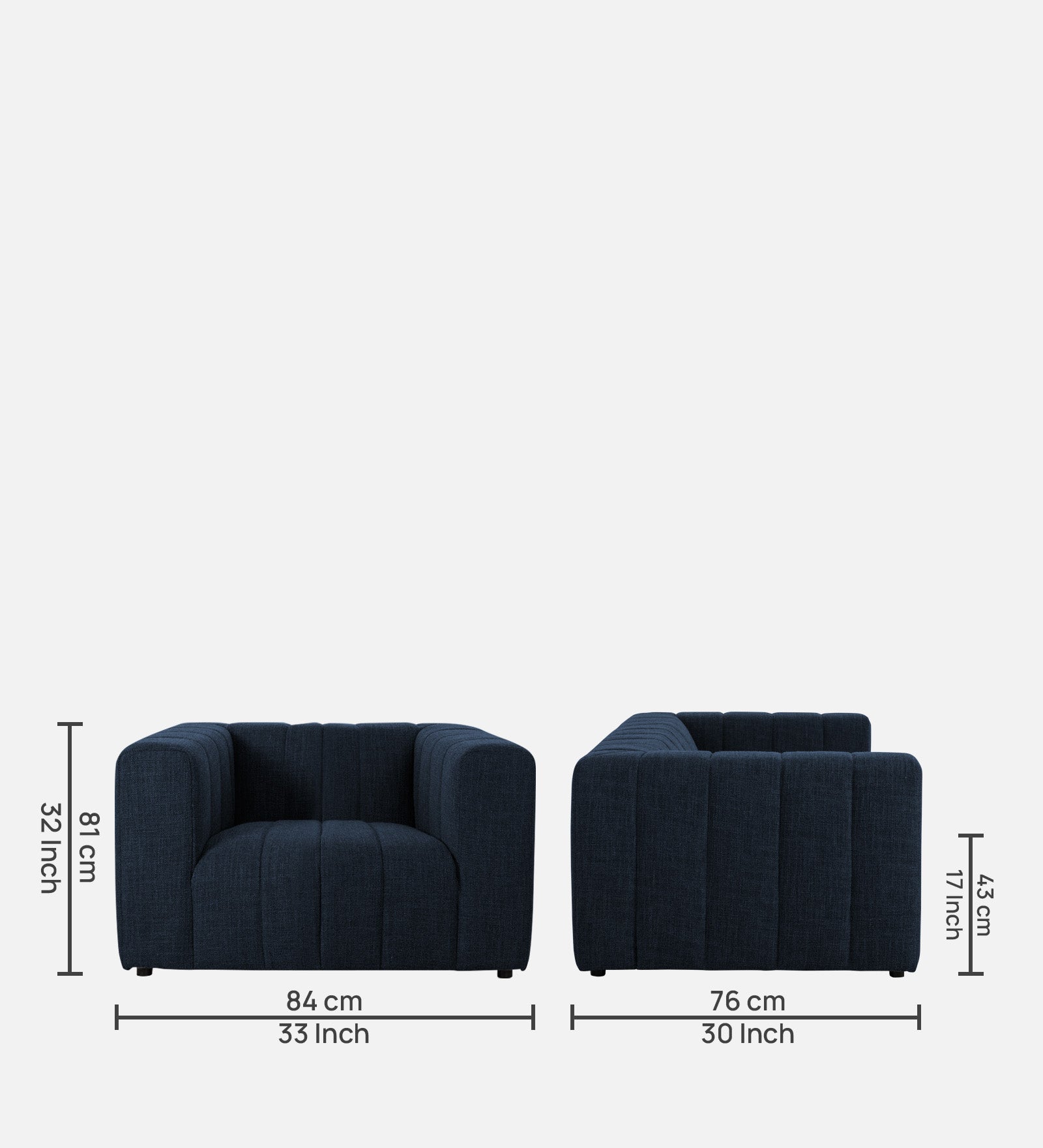 Lara Fabric 1 Seater Sofa in Denim Blue Colour