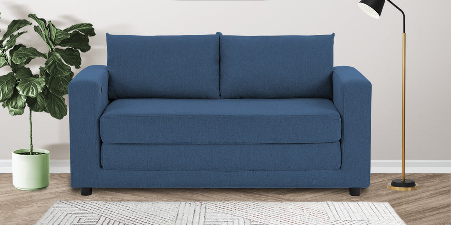 Roman Fabric 3 Seater Foldable Sofa Cum Bed In Light Blue Colour With Usb Port - Febonic Living