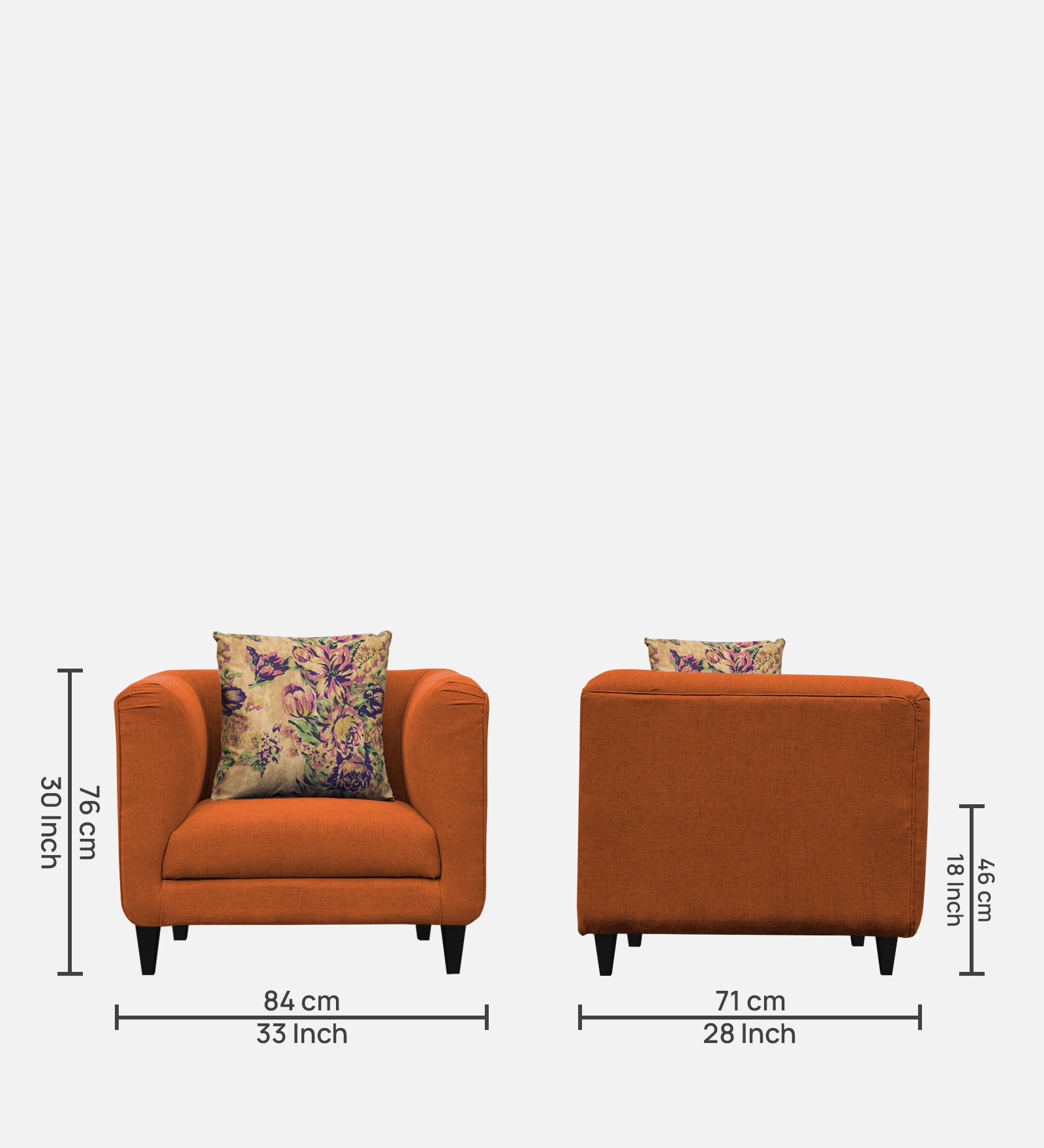 Niki Fabric 1 Seater Sofa in Vivid Orange Colour