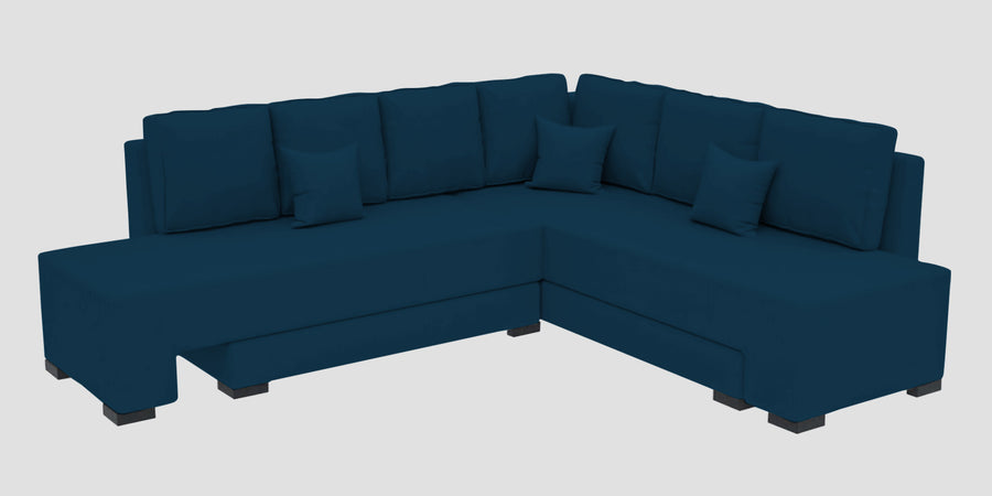 Corby Velvet Rhs 6 Seater Convertible Sofa Cum Bed In Azure Blue Colour - Febonic Living