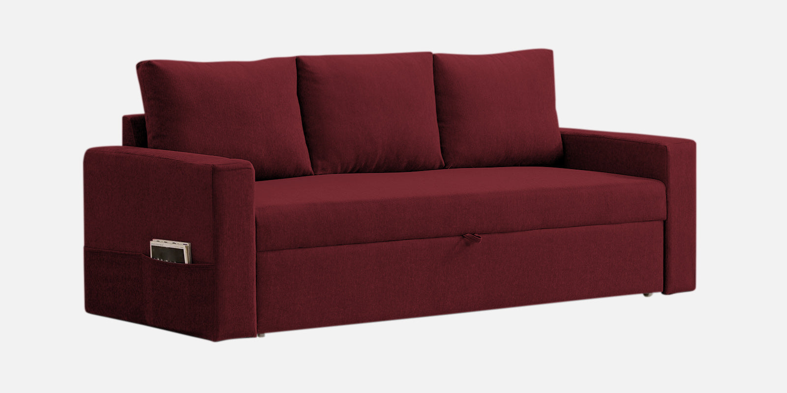 Kara Fabric 3 Seater Pull Out Sofa Cum Bed in Blood Maroon Colour