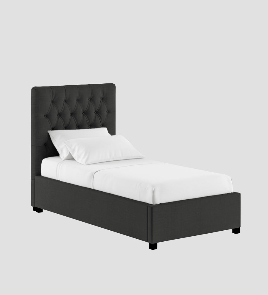 Isko Fabric Upholstered Single Size Bed In Charcoal Grey Colour With Box Storage - Febonic Living
