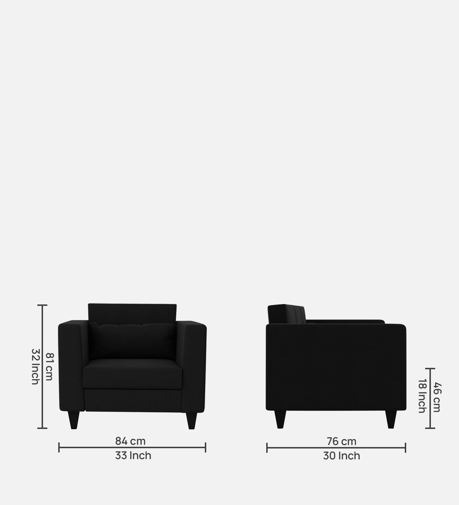 Nipul Fabric 1 Seater Sofa in Zed Black Colour