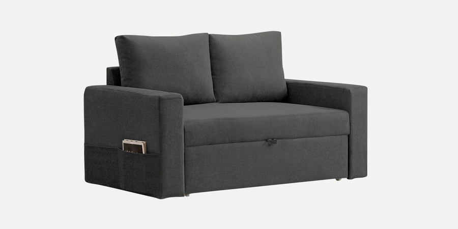 Kara Fabric 2 Seater Pull Out Sofa Cum Bed In Charcoal Grey Colour - Febonic Living