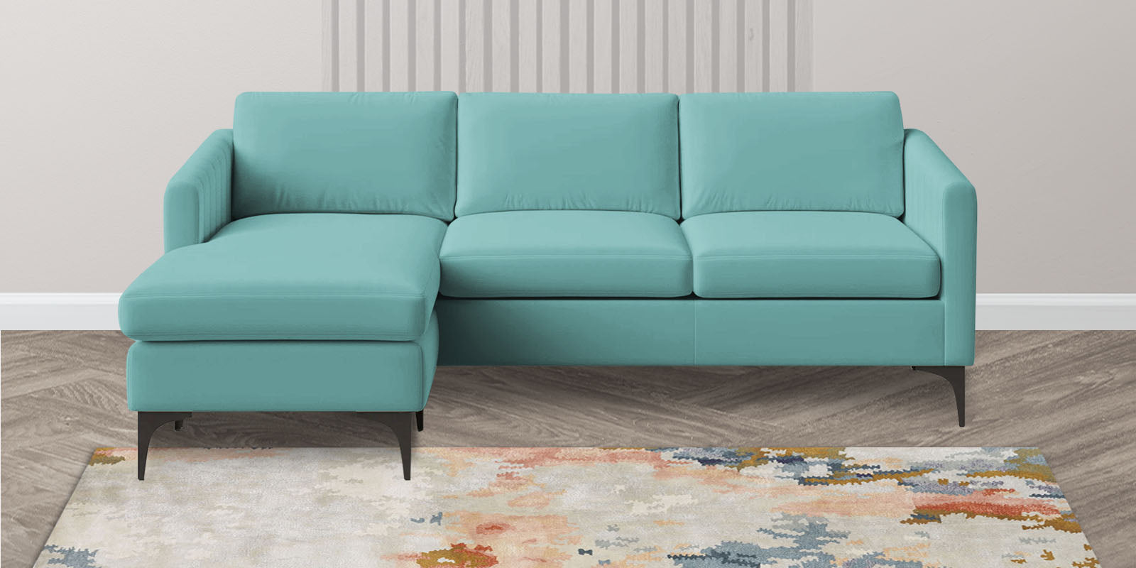 Haru Fabric RHS Sectional Sofa (2+Lounger) in Barmunda Aqua Colour