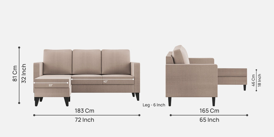 Nori Fabric Rhs Sectional Sofa 2 Lounger In Kadhi Beige Colour - Febonic Living