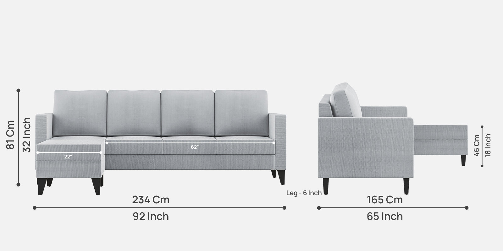 Nori Fabric RHS Sectional Sofa (3 + Lounger) In Coin Grey Colour