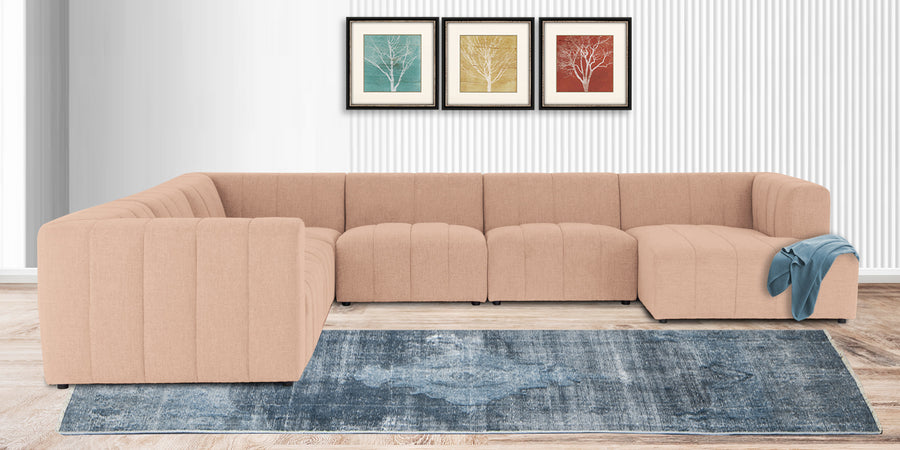 Damo Fabric Lhs 8 Seater Corner Sofa In Cosmic Beige Colour - Febonic Living