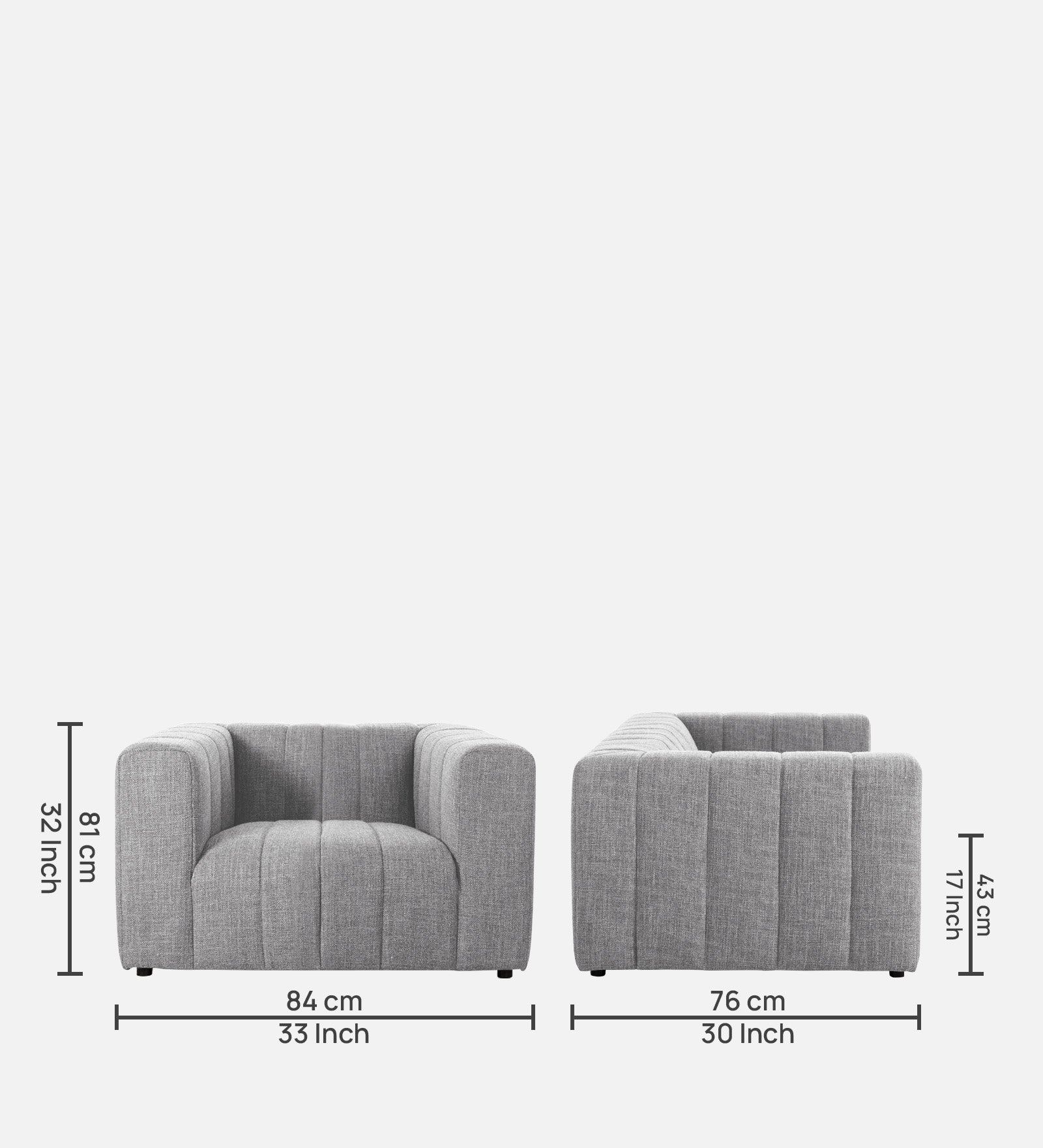 Lara Fabric 1 Seater Sofa in Lit Grey Colour