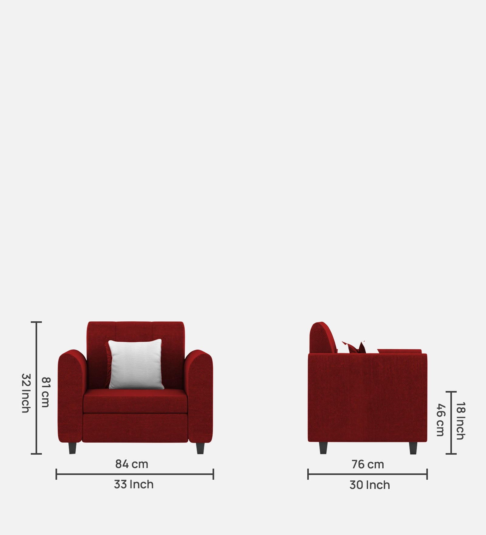 Denmark Fabric 1 Seater Sofa in Blood Maroon Colour