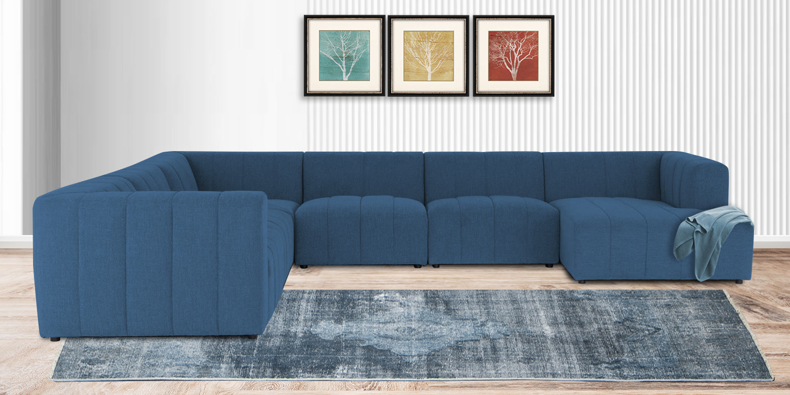 Damo Fabric LHS 8 Seater Sectional Sofa In Light Blue Colour