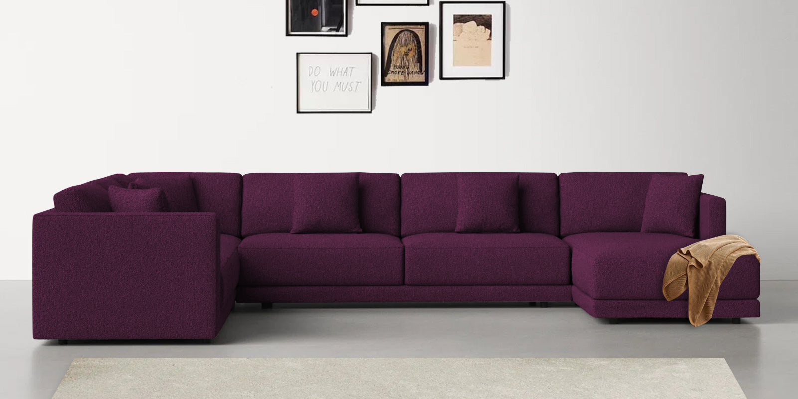 Carlin Fabric LHS 8 Seater Sectional Sofa In Greek Purple Colour