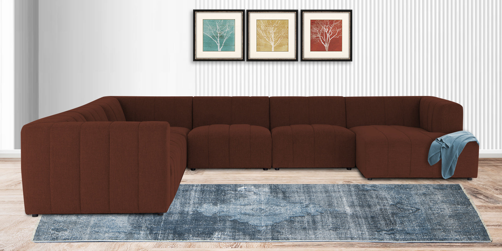 Damo Fabric LHS 8 Seater Sectional Sofa In Coffee Brown Colour