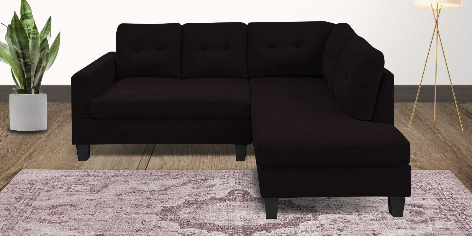 Thomas Fabric LHS Sectional Sofa (2+Lounger) in Cara Brown Colour