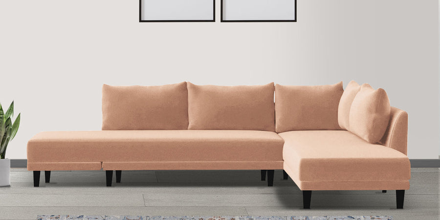 Ira Fabric Lhs 6 Seater Convertible Sofa Cum Bed In Cosmic Beige Colour - Febonic Living