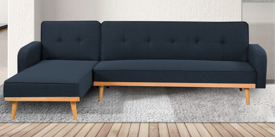 Zuno Fabric Rhs Convertible Sofa Cum Bed In Denim Blue Colour - Febonic Living