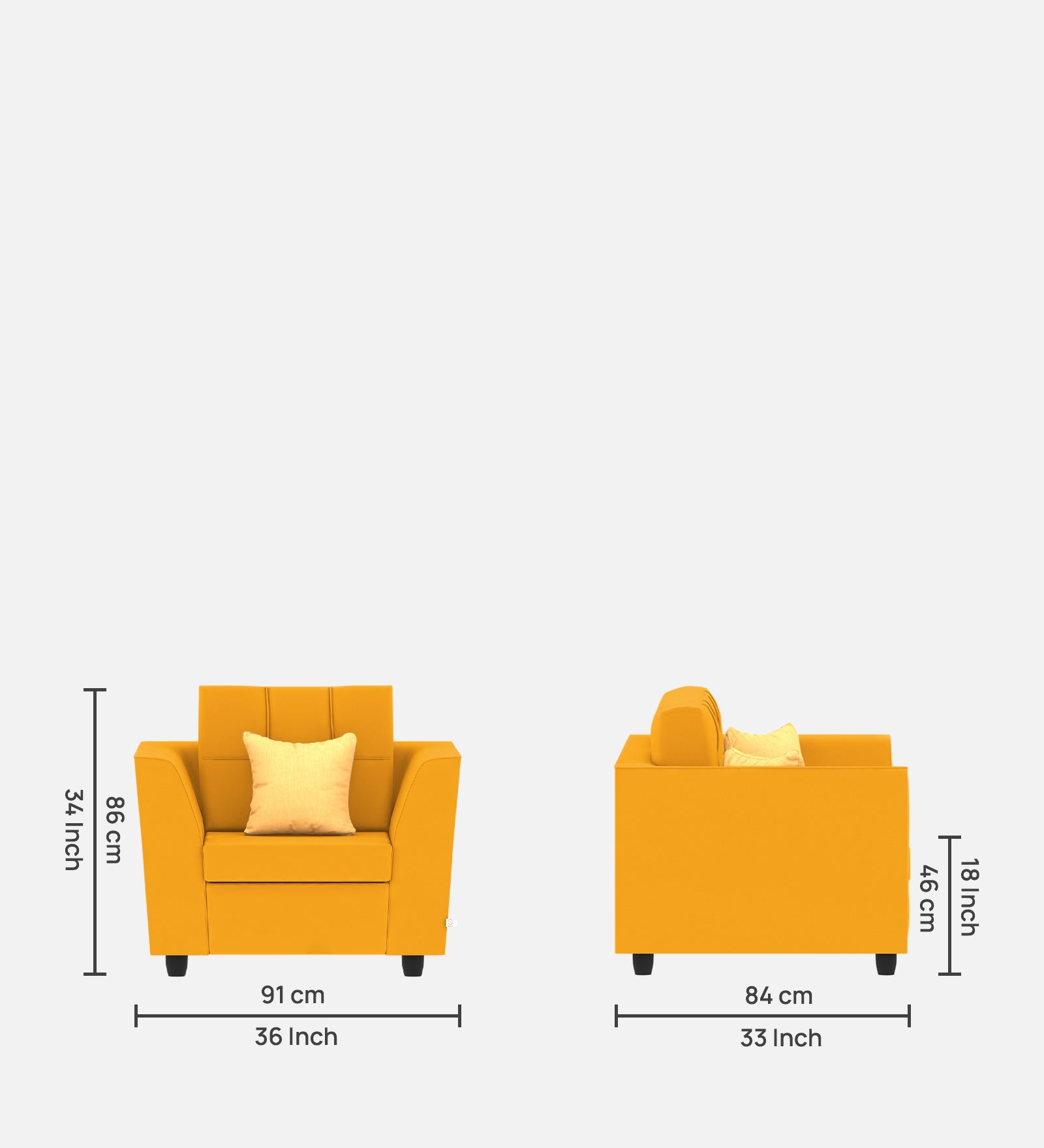 Nestin Velvet 1 Seater Sofa in Safforn Yellow Colour