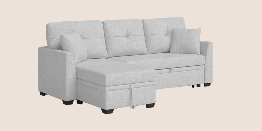 Jody Fabric 3 Seater Pull Out Sofa Cum Bed In Lit Grey Colour With Storage - Febonic Living