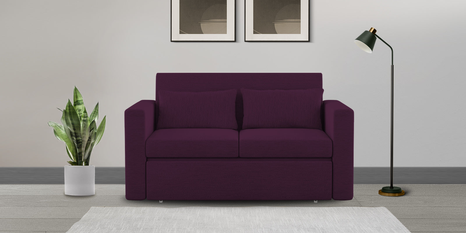 River Fabric 2 Seater Pull Out Sofa Cum Bed In Greek Purple Colour