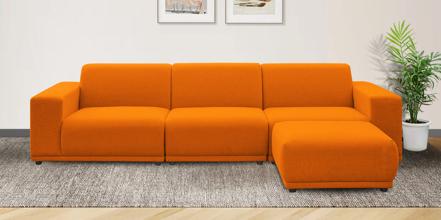 Adam Fabric Rhs Sectional Sofa 3 Ottoman Lounger In Vivid Orange Colour - Febonic Living