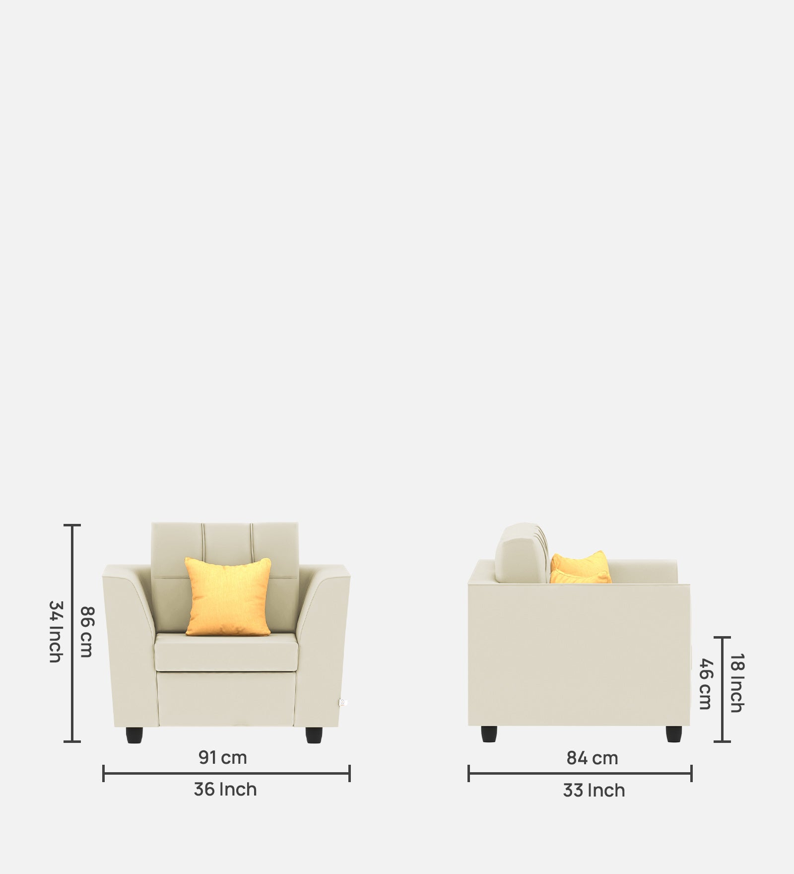 Nestin Velvet 1 Seater Sofa in Warm White Colour