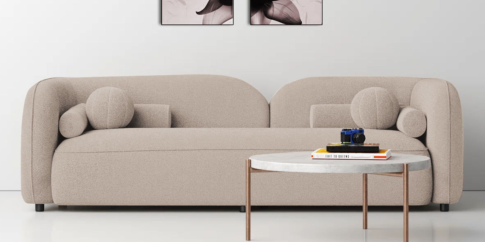 Corny Fur Fabric 3 Seater Sofa in Regal Beige Colour