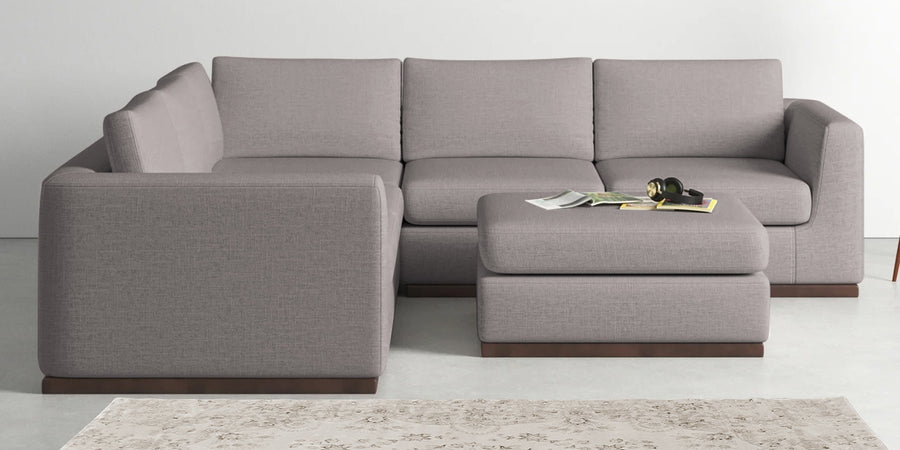 Freedom Velvet 6 Seater Lhs Corner Sofa In Pearl Grey Colour With Ottoman - Febonic Living
