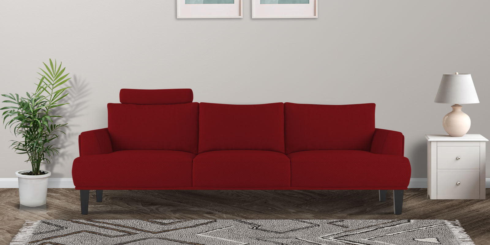 Como Fabric 3 Seater Sofa in Blood Maroon Colour