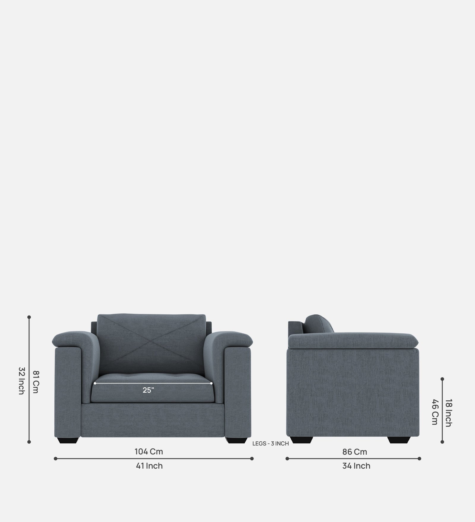 Andry Fabric 1 Seater Sofa in Indigo Blue Colour