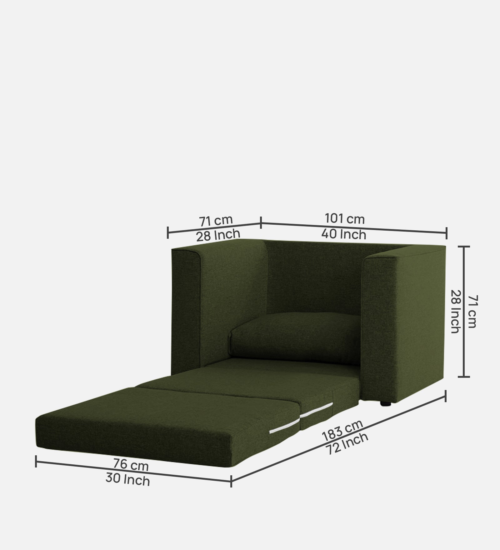 Kenia Fabric 1 Seater Convertible Sofa Cum Bed in Olive Green Colour